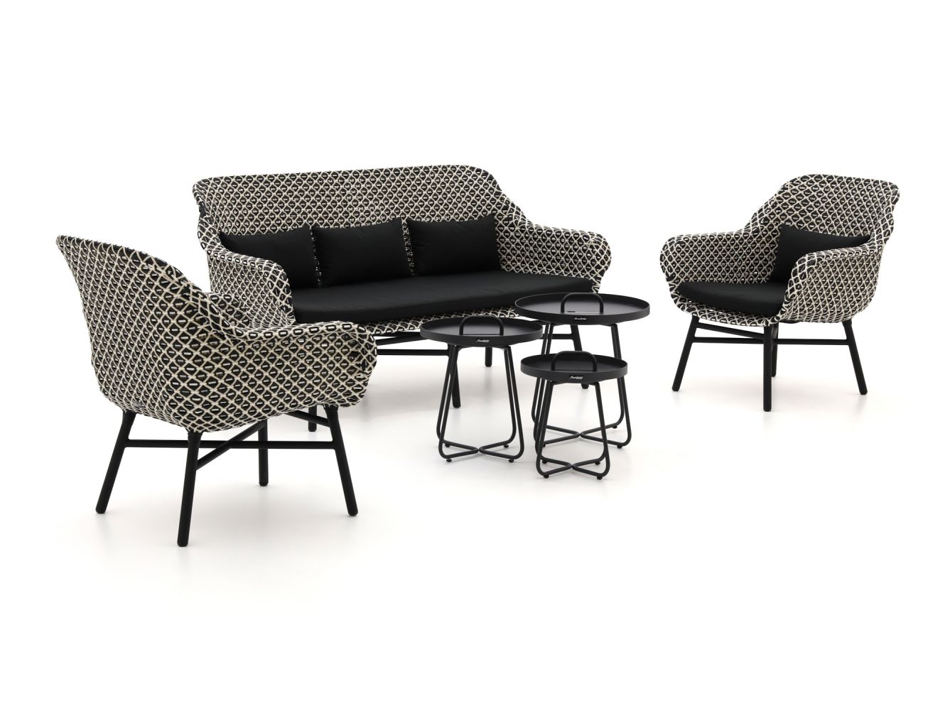 Delphine/Pito stoel-bank loungeset 6-delig - rotin white/black (Frame= Carbon Black) (incl. kussen) - Kees Smit